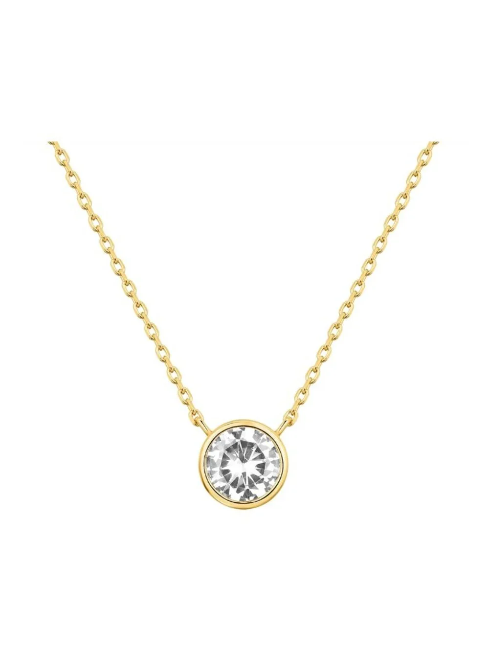 14K Gold Plated Bezel CZ Pendant Necklace 16in Choker